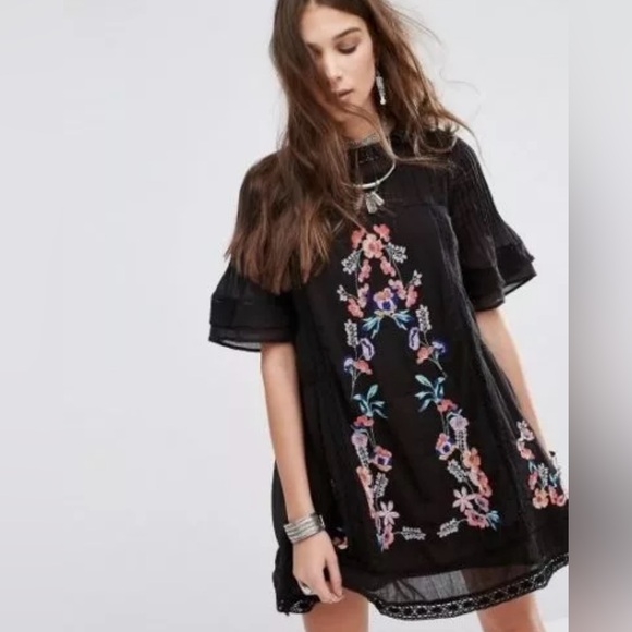 Free People Perfectly Victorian Embroidered Boho Festival Mini Shift‎ Dress XS - Picture 6 of 16
